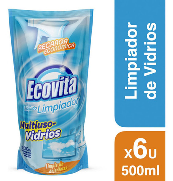 Limpiador De Vidrios Ecovita Doypack X 500 Ml X6 0 Limpiador De Vidrios Ecovita Doypack X 500 Ml X6 0