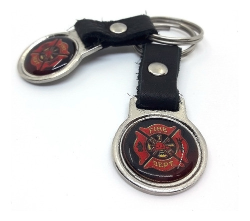 Llavero Metal Y Cuero Escudo Fire Dept 1
