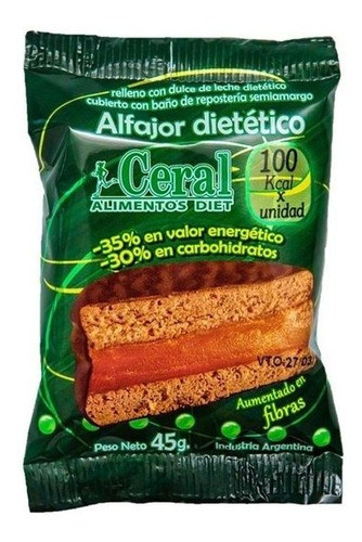 Alfajor Dietetico Chocolate Negro Y Dulce De Leche Ceral 45g 0