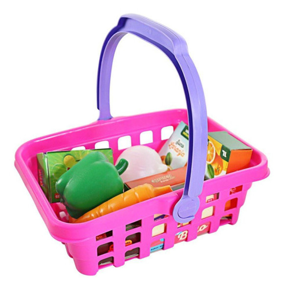 Cesta Supermercado Brinquedo Infantil Com Frutas Educativo 1