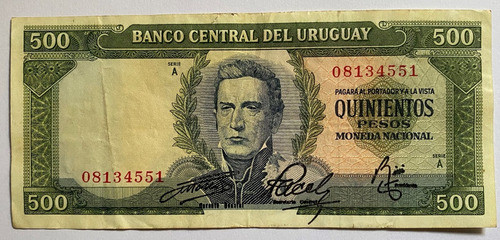 Billete Uruguay 500 Pesos 1967, 8a52 Rotondaro, Bu18 0
