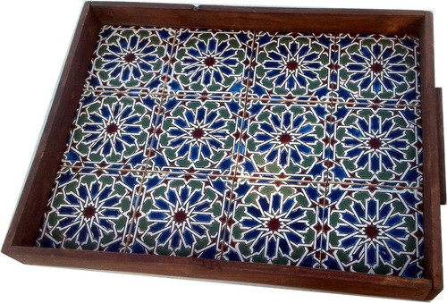 Bandeja Madera Con Ceramica 45 X 32 Cm Estilo Mayolica 1