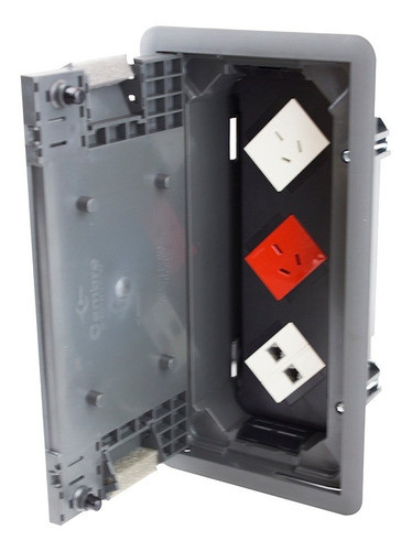 Caja De Piso Gris 1 Toma Rojo + 1 Toma + 1 Te Blanco Cambre 0