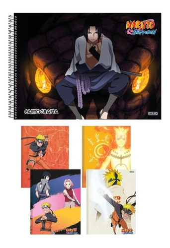 Kit 4 Cadernos Brochura Grande 1 Caderno Desenho Naruto Top 0