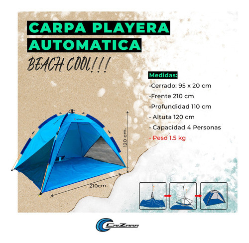 Carpa Playera Autoarmable Armado Automatico Beach Cool 9007 1