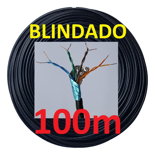 Cabo Rede Cat5e 100m Preto Ftp Blindado Lan Internet Connect 1