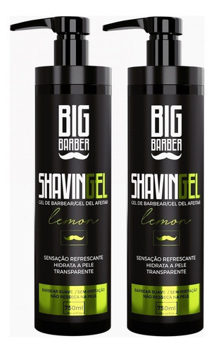 Shaving Gel De Barbear Big Barber 750ml Limão Shaver 2 Unida 0