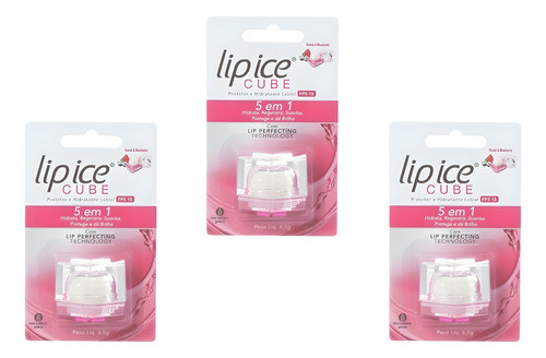Kit 3 Unidades - Lip Ice Cube Fps 15 - Romã & Blueberry 0