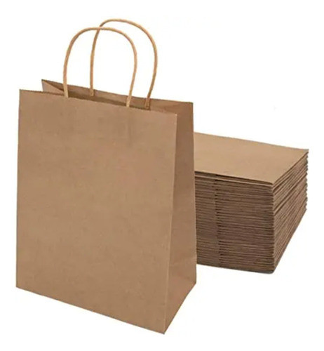 Bolsas De Papel Madera Con Manija 20x32x9 Kp3 X10u. * 0