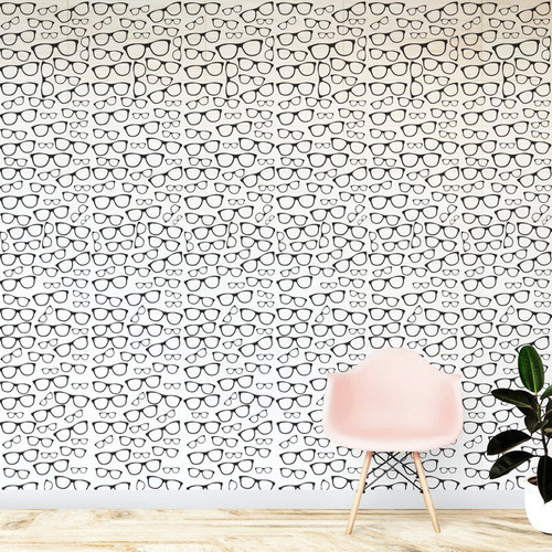 Papel De Parede Adesivo Branco Casual Óculos Pretos - 12m 1