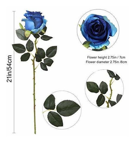 Rosas Artificiales De Seda Realistas 10u Azul Degrad Tallo 1