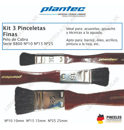 Kit 3 Pinceletas Fino S 8800 Plantec Pelo De Cabra 1
