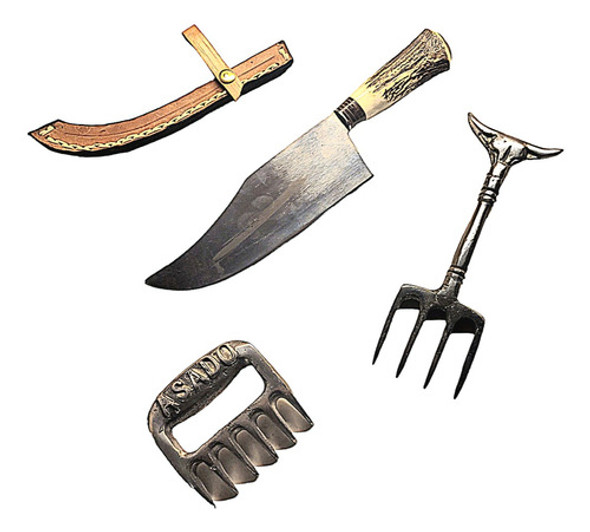 Juego Parrilla Asado Cuchilla Bowie Ciervo Garra Oso Toro 0