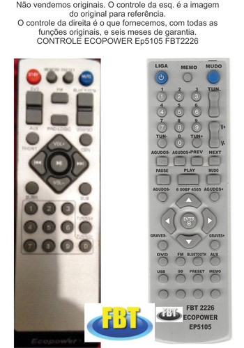 Controle Home Theater Ecopower Ep 5105 Fbt2226 0