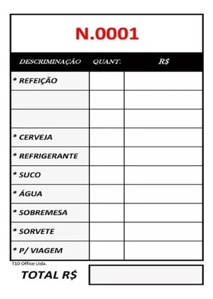 Comanda De Mesa Numerada Para Restaurante - 30 Blocos C/ 100 1