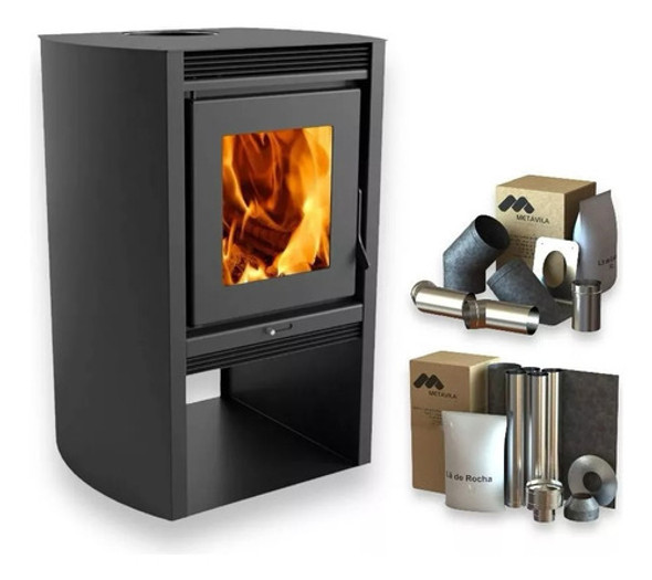 Estufa Calefactor Leña 78m2 Kit Codos + Kit Caños Acero Inox 0