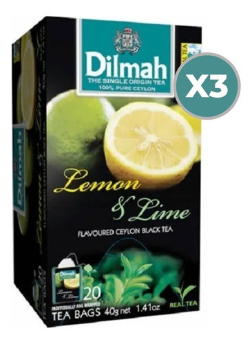 Te Dilmah Lemon & Lime 20 Saquitos Imp. Sri Lanka Pack X3 0