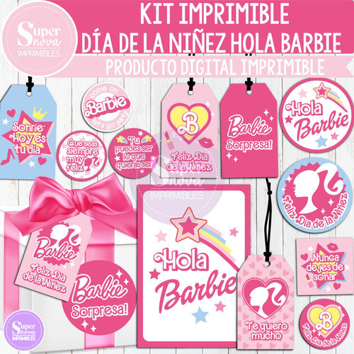 Kit Imprimible Día De La Niñez Hola Barbie Tags Tarjetas 0