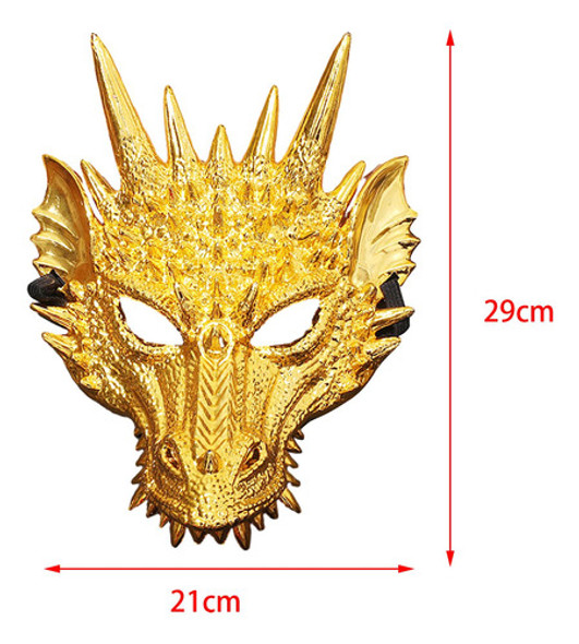 Máscara Facial De Dragão 3d, Fantasia De Halloween, Ouro 1