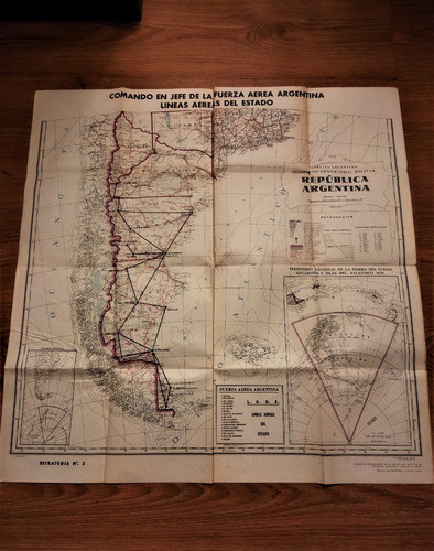 1969 Argentina Mapa Lineas Aereas Del Estado Fuerza Aerea 0