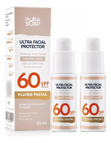 2 Protector Solar Facial 60spf Uva 27 Tono Ligth Pura Soap 0