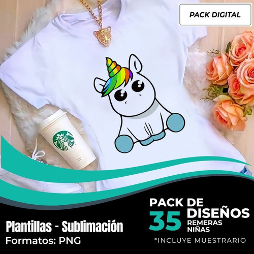 Plantillas Para Sublimar Remeras Niñas Unicornios M60 1