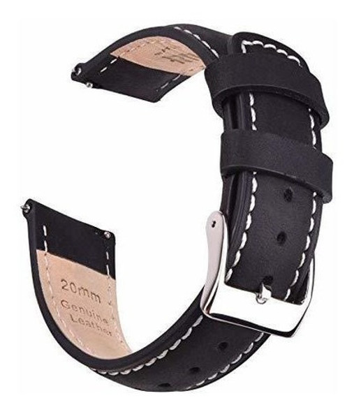 Malla Para Rejoj Analogico Cuero Genuino Black White Si 22mm 0