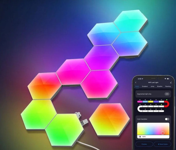 Hexágono Led Rgb Smart 6 Pzas Wifi Audioritmo Adhesivo Gamer 1