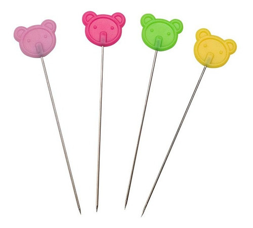 50 Alfinetes Cabeça De Ursinho Patchwork Costura Ponta Fina 1