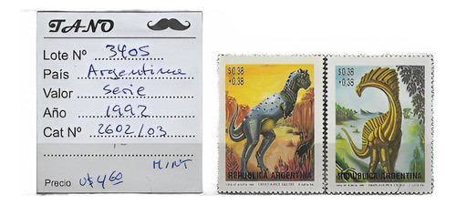 Lote3405 Argentina Serie 1992 Gj# 2602/03 Mint Dinosaurios 0