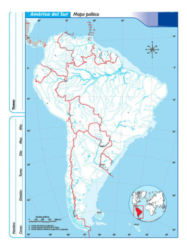 10 Mapas Escolares América Del Sur N°3 División Política 0