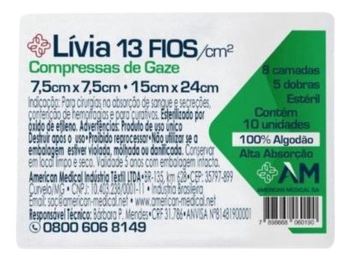 Compressa Gaze Estéril 13 Fios 7,5x7,5 Kit 25 Pacotes 250un 0