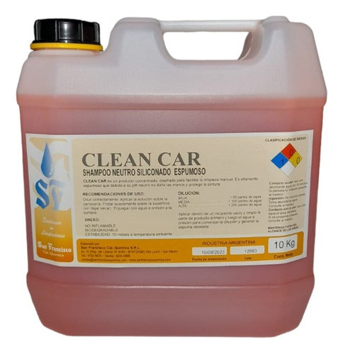 Shampoo Ph Neutro Concentrado Clean Car De 10 Litros Premium 0