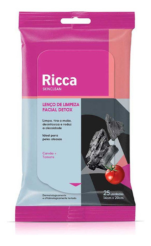 Lenço De Limpeza Facial Detox Carvão E Tomate Ricca 25und 0
