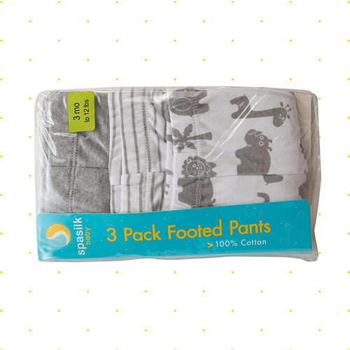 Spasilk Baby Boys' Cotton Pull On Footed Pants, Pack Of 3, G 1