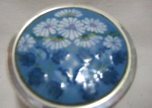 Alhajero Caja Tocador Plateada Con Esmalte Flores Margaritas 1