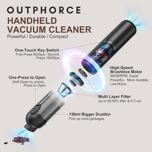 Outphorce Aspiradora De Coche De Alta Potencia Inalámbrica, 1