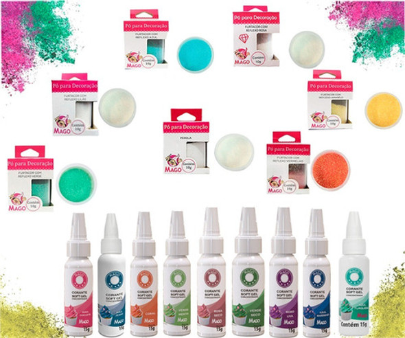 Kit 9 Corante Gel Concentrado 7 Glitter Furtacor Comestível 0