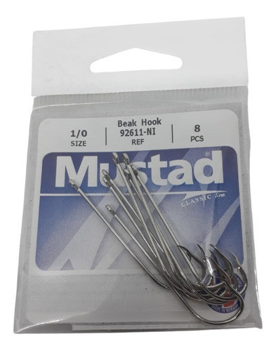 Anzuelo Mustad 92611 Ni N° 1/0 Paquete X8 Unidades Pesca 0