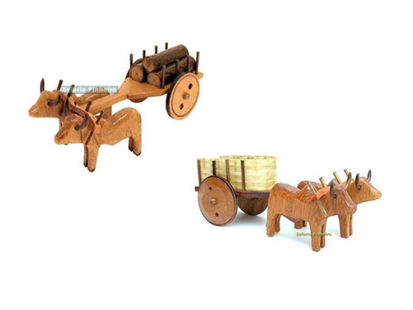 Kit Carro De Boi Madeira Em Miniatura Para Decoração Oferta! 0