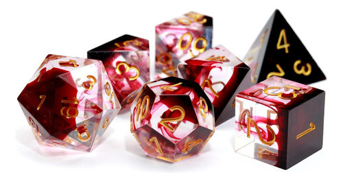 Conjunto De Dados Dnd De Resina Roja Con Swirls De Sangre 0