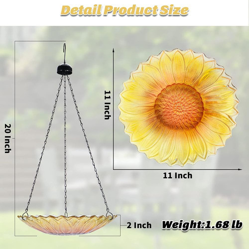 Mumtop Hanging Bird Bath Outdoor Glass Bird Baths Sunflower 1