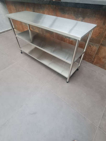 Bancada Aço Inox Industrial Restaurante 2 Prateleiras 100x50 1