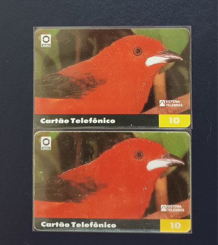 2 Cartões Telefônicos Pioneiros: Tiê Sangue. 2 Casas. 0