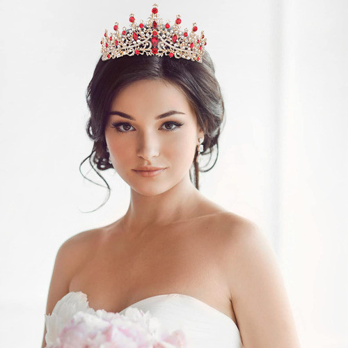 Corona Tiara De Novia Quinceañera Cristales Detalle Rojo 1