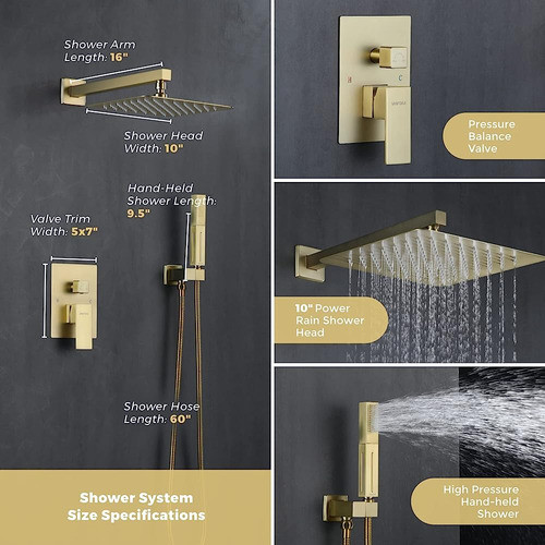 Vanfoxle Sistema De Ducha Oro Cepillado 10 Pulgadas Baño Mez 1