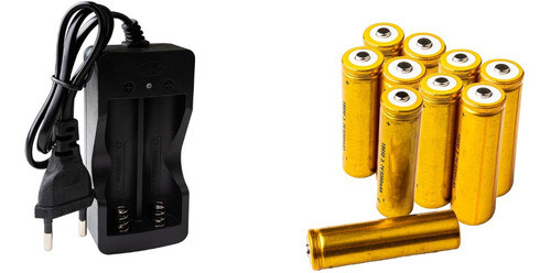 Kit Carregador Duplo+10 Baterias 18650 4,2v 6800mah 0