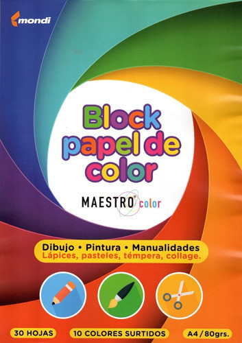 Block De 30 Hojas A4 De 10 Colores Surtidos 80 Gr De Grosor 0