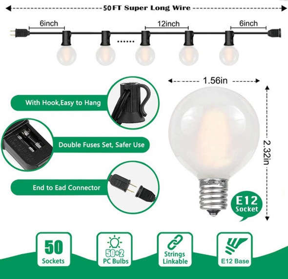 Guirnalda De Luces Led Para Patio Al Aire Libre De 50 Pies, 1