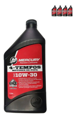 Óleo Mercury 10w30 Motores V4 E V6 1 Litro Kit C/4 1
